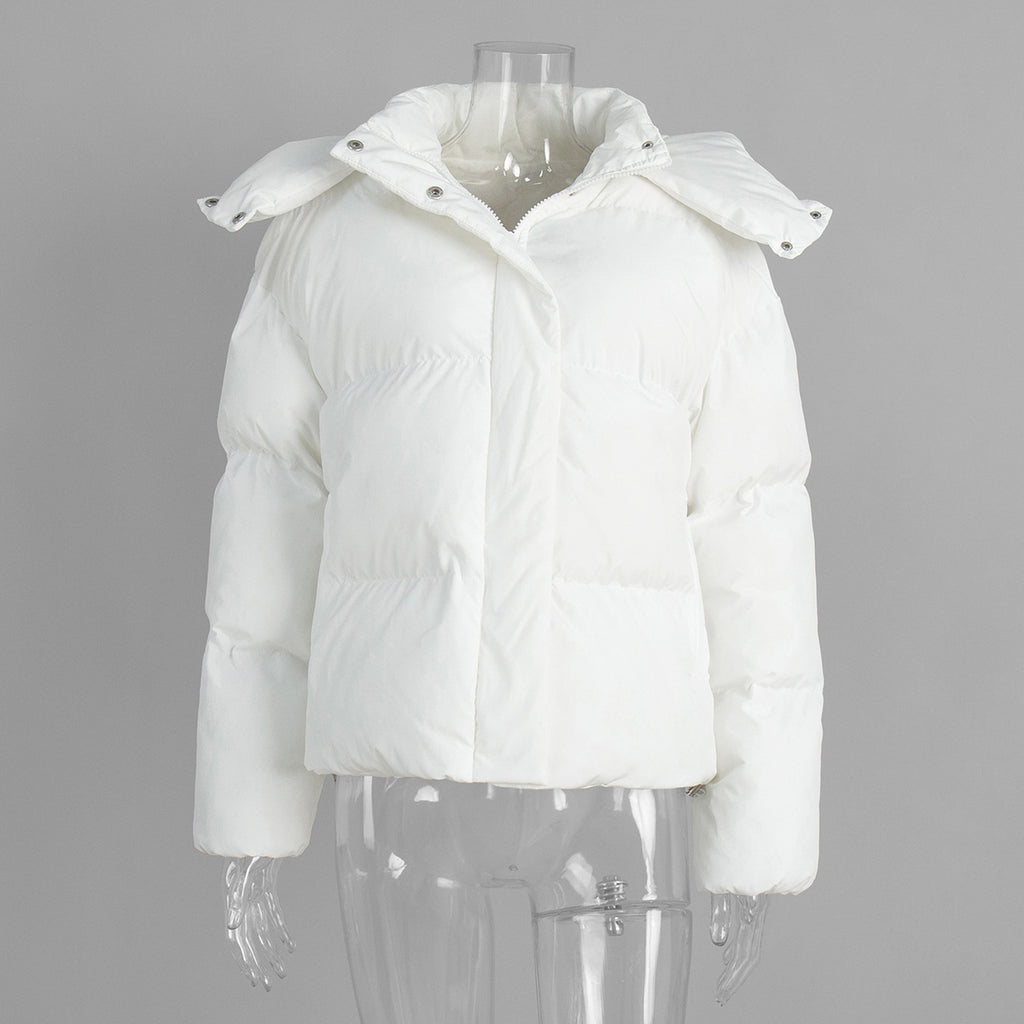 Cropped Hooded Oversized Puffer Jacket - White