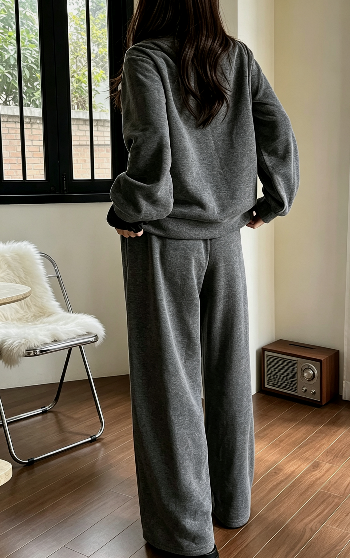 Brushed Knit Button Up Two Piece Set - DarkGray - 1