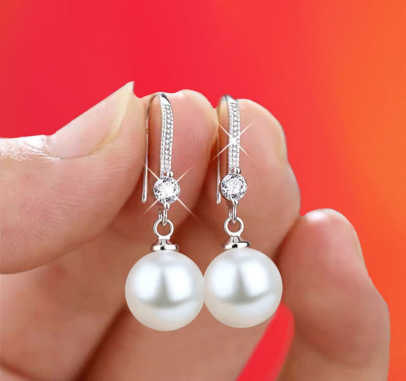 Crystal Accent Teardrop Pearl Hook Earrings - NO01