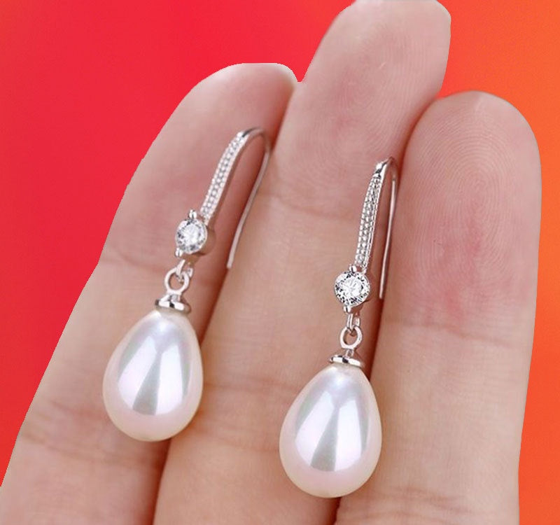 Crystal Accent Teardrop Pearl Hook Earrings - NO03