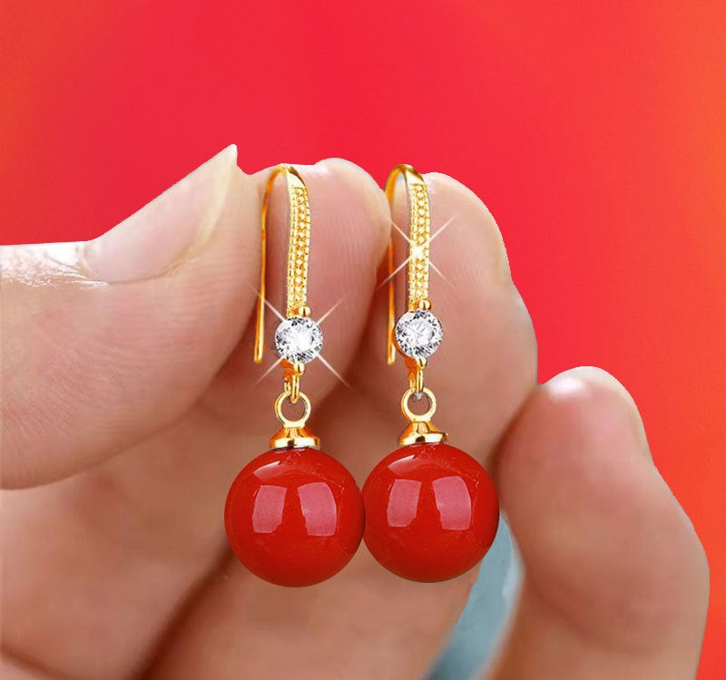 Crystal Accent Teardrop Pearl Hook Earrings - NO07
