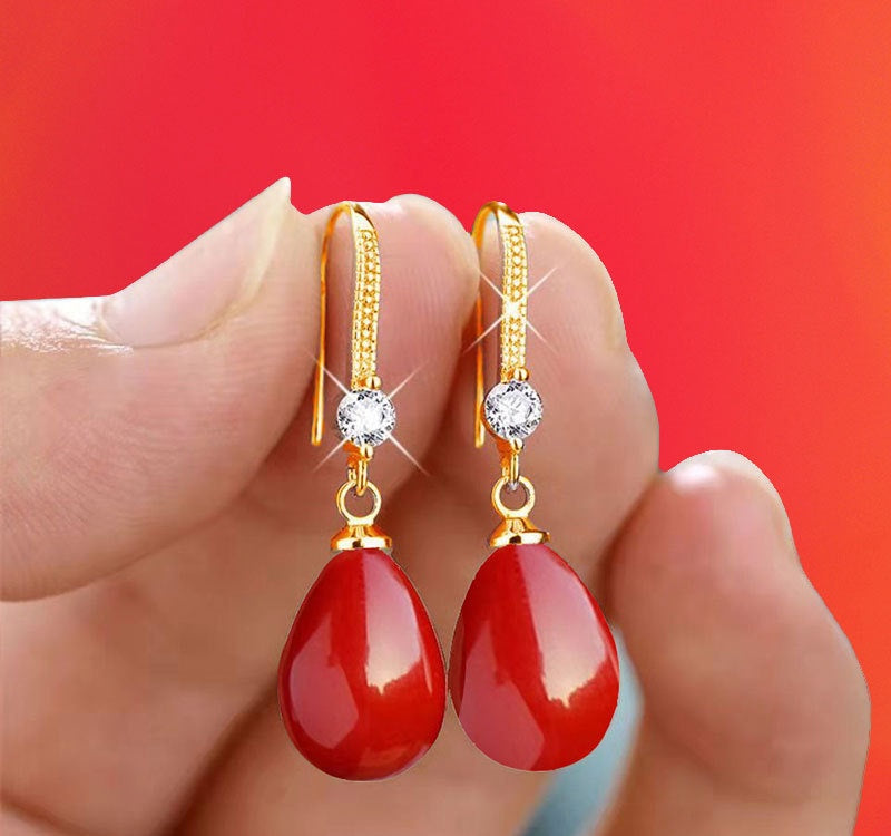 Crystal Accent Teardrop Pearl Hook Earrings - NO09