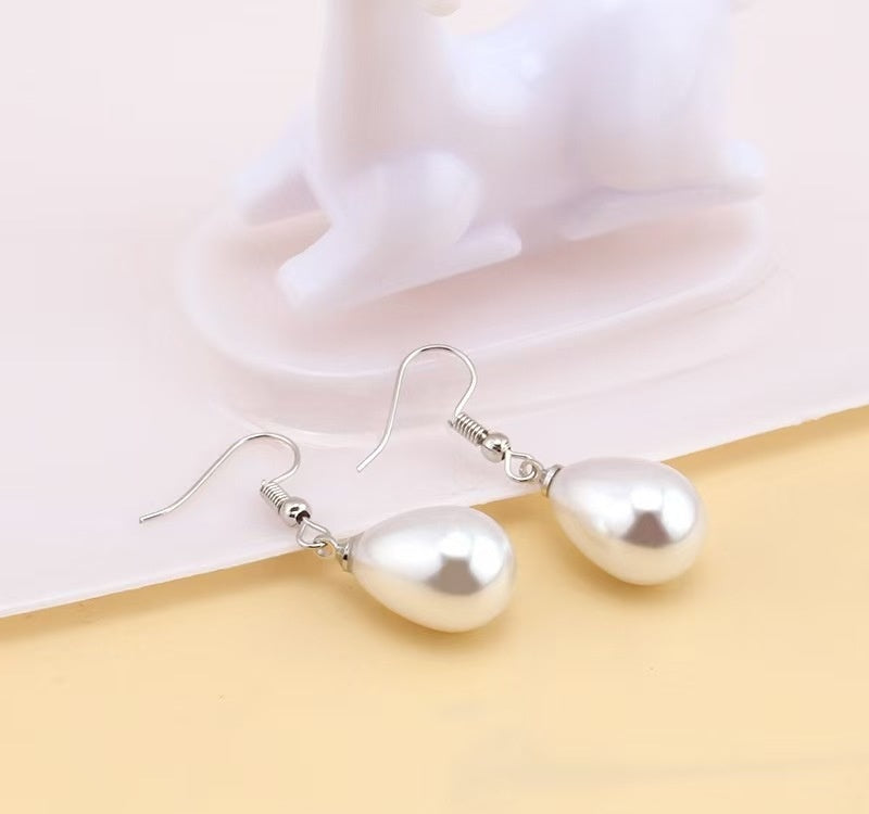 Crystal Accent Teardrop Pearl Hook Earrings - NO13