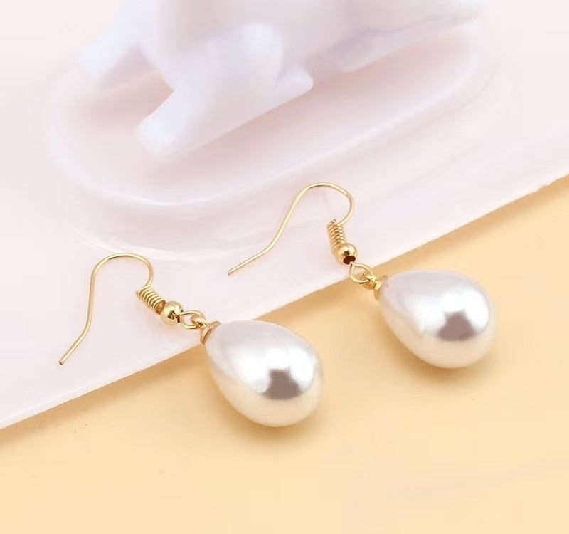 Crystal Accent Teardrop Pearl Hook Earrings - NO14