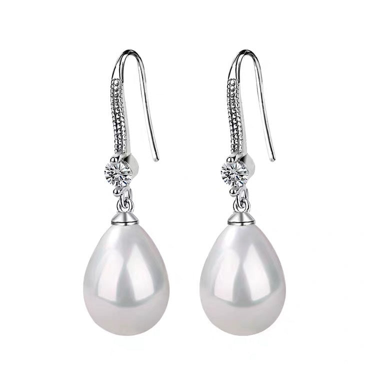 Crystal Accent Teardrop Pearl Hook Earrings