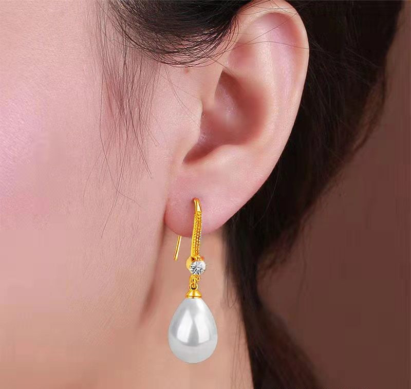 Crystal Accent Teardrop Pearl Hook Earrings - view 1