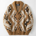 Oversized Southwestern Geometric Shawl Neck Cardigan - Khaki