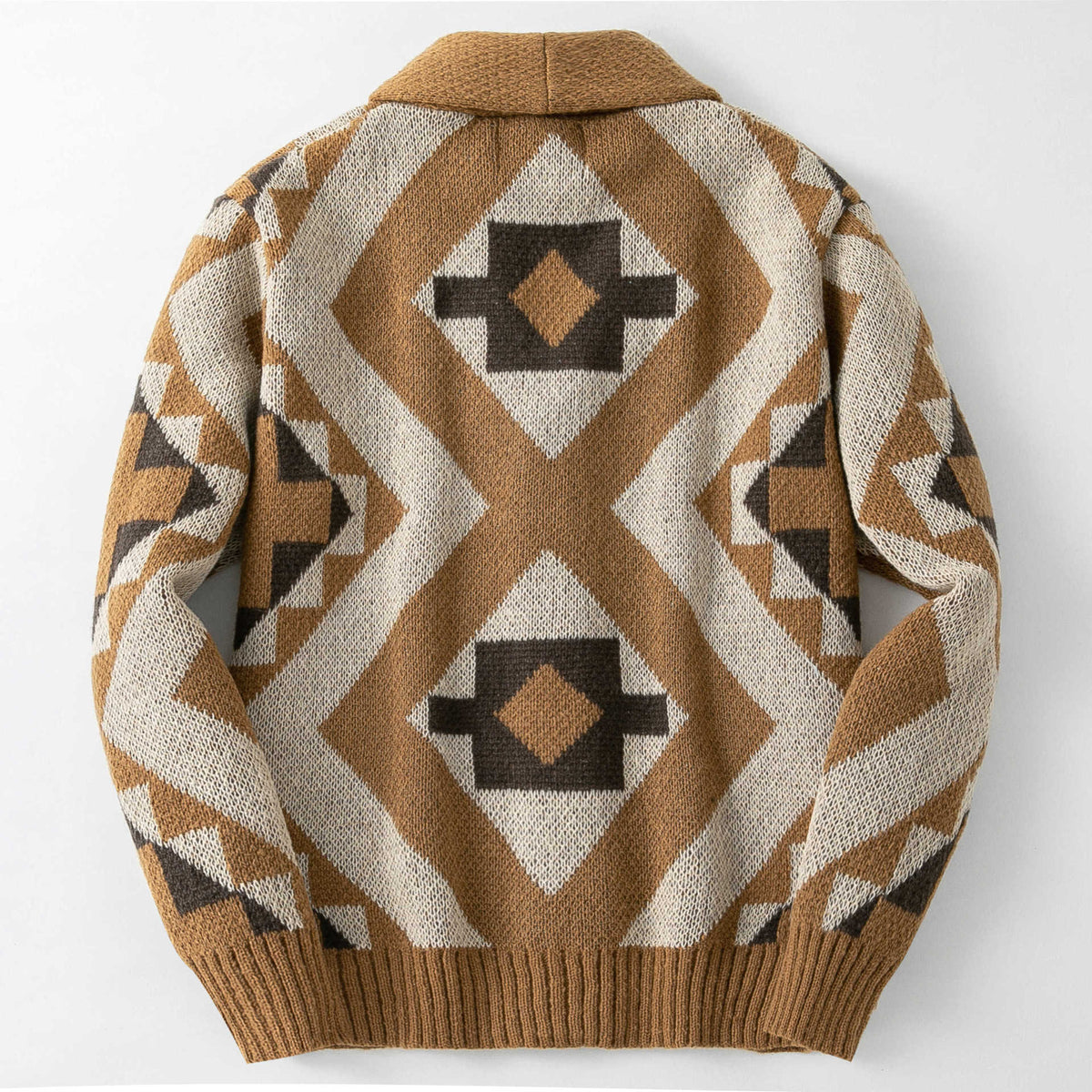 Oversized Southwestern Geometric Shawl Neck Cardigan - Khaki - 7