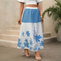 Painterly Floral A Line Maxi Skirt - Blue