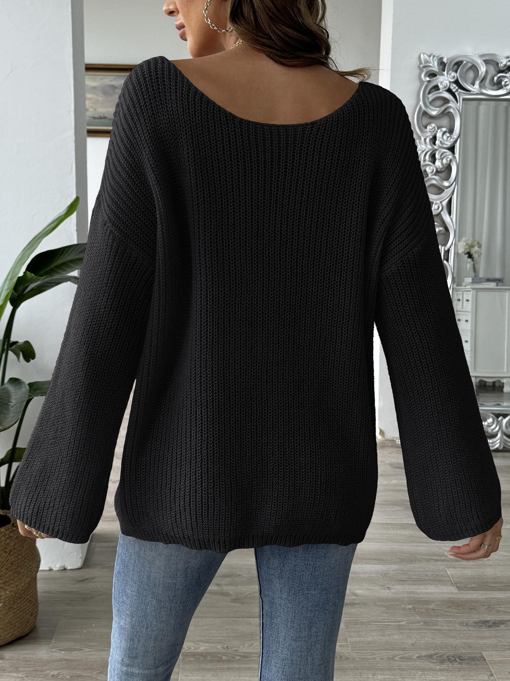 Lace Bow Applique Boat Neck Sweater - view 1