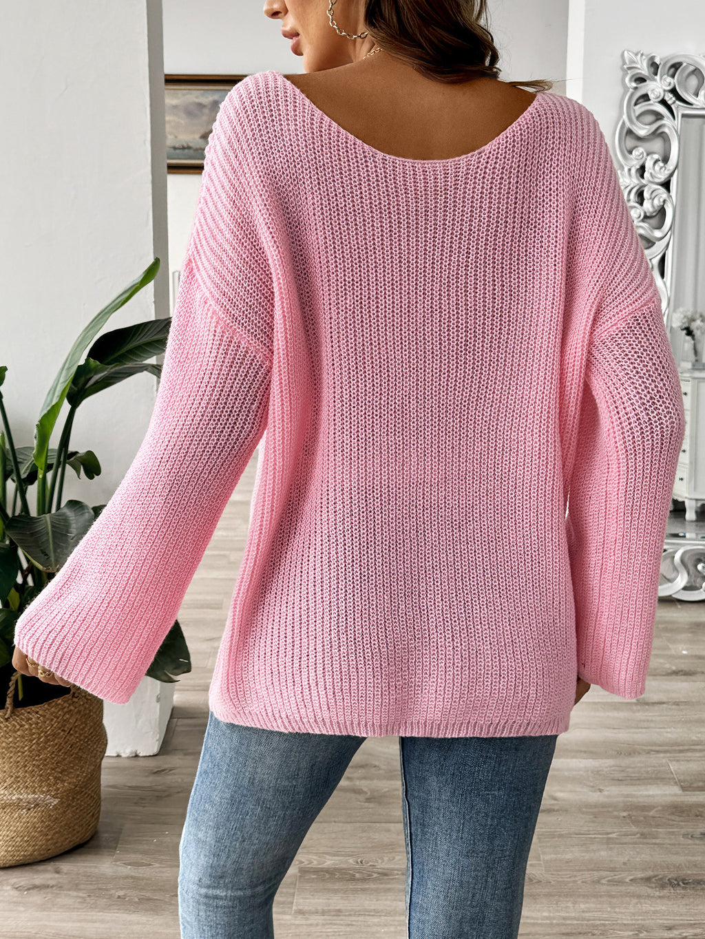 Lace Bow Applique Boat Neck Sweater - view 3