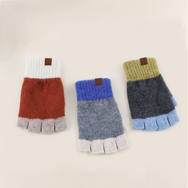 Two Tone Knit Half Finger Gloves