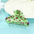 Pressed Floral Print Bow Claw Clip - Green
