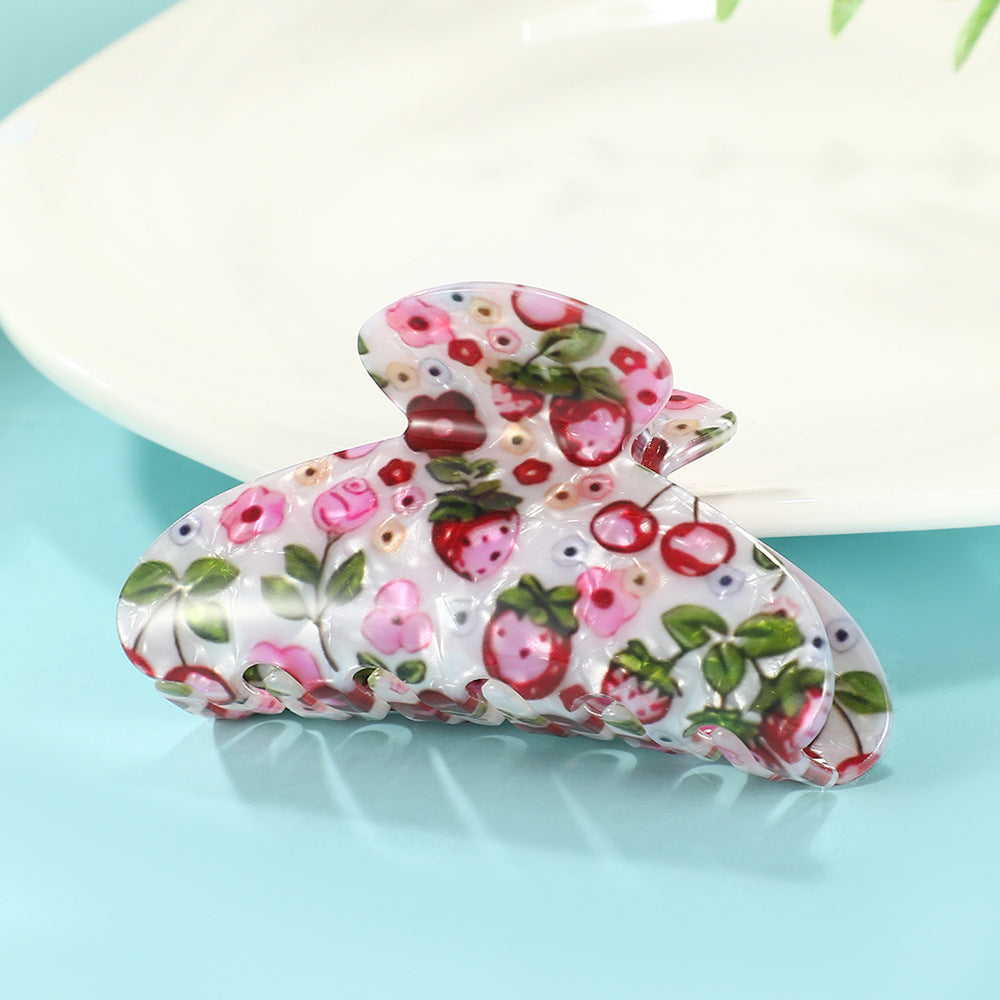 Pressed Floral Print Bow Claw Clip - Pink