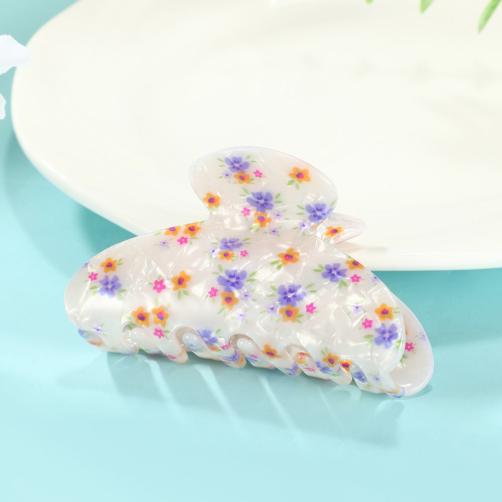 Pressed Floral Print Bow Claw Clip - Yellow