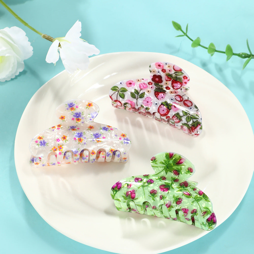 Pressed Floral Print Bow Claw Clip