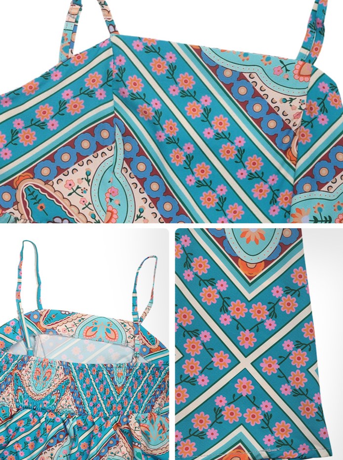 Paisley Medallion Print Cami Midi Sundress - Blue - 2