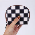Half Moon Checkerboard Coin Purse Card Case - Black