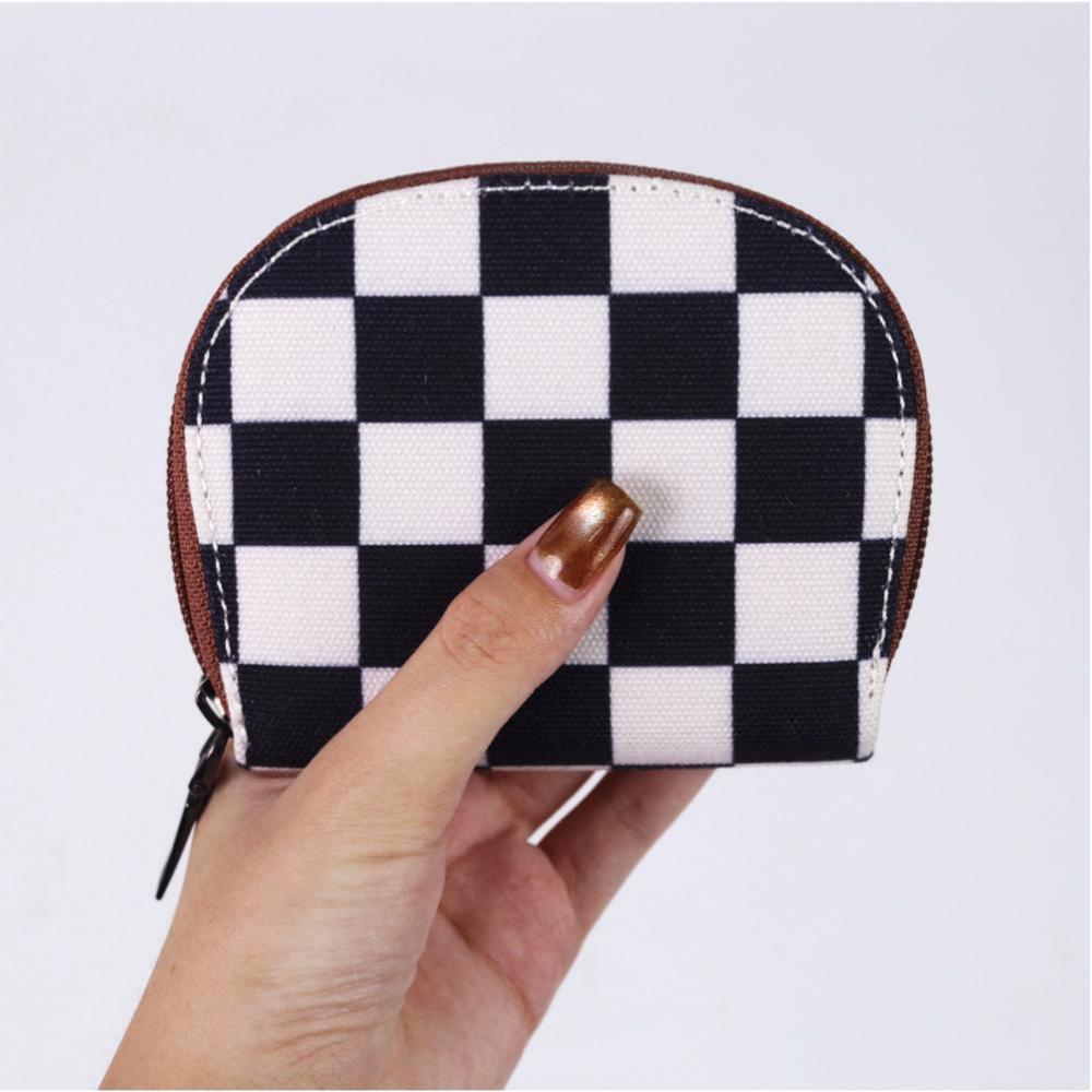 Half Moon Checkerboard Coin Purse Card Case - Black