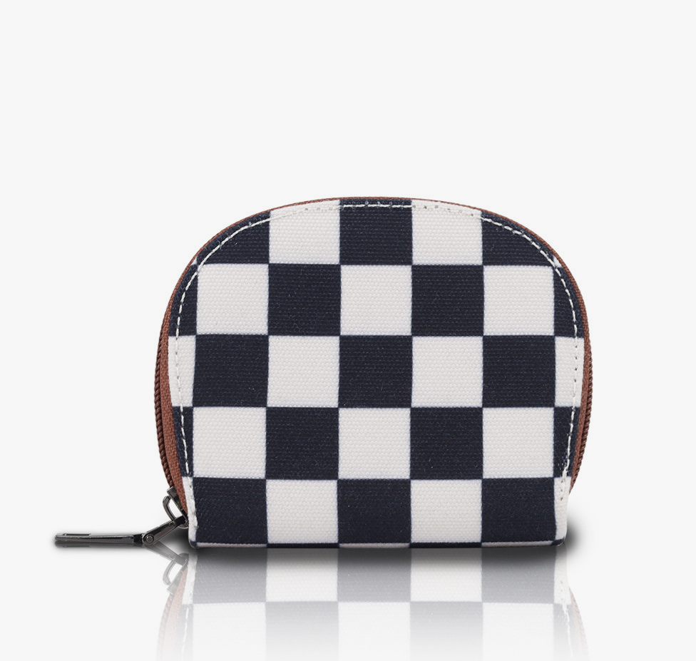 Half Moon Checkerboard Coin Purse Card Case - Black - 1