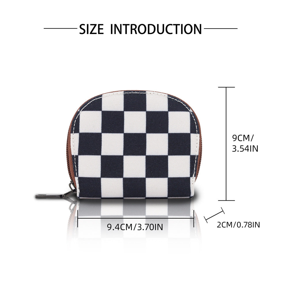 Half Moon Checkerboard Coin Purse Card Case - Black - 3