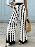 Zigzag Knit High Waist Palazzo Pants - Black