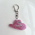 Glitter Cowboy Hat Keychain Charm - Pink