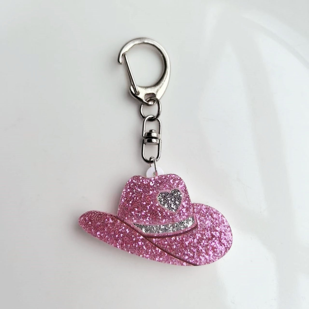 Glitter Cowboy Hat Keychain Charm - Pink