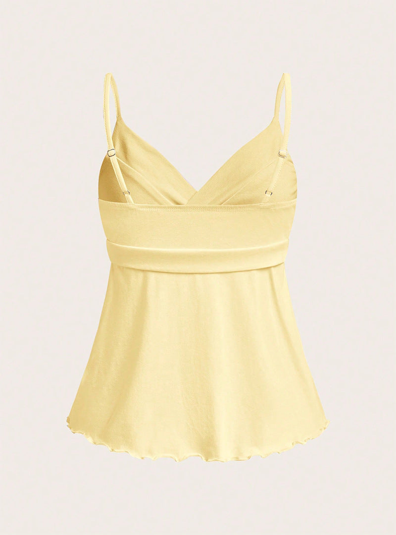 Scalloped Hem Wrap Front Cami Tank Top - Yellow - 2