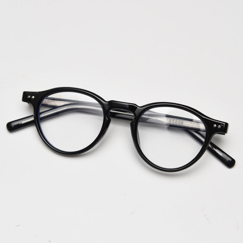 Round Acetate Optical Frames With Keyhole Bridge - Black - 1