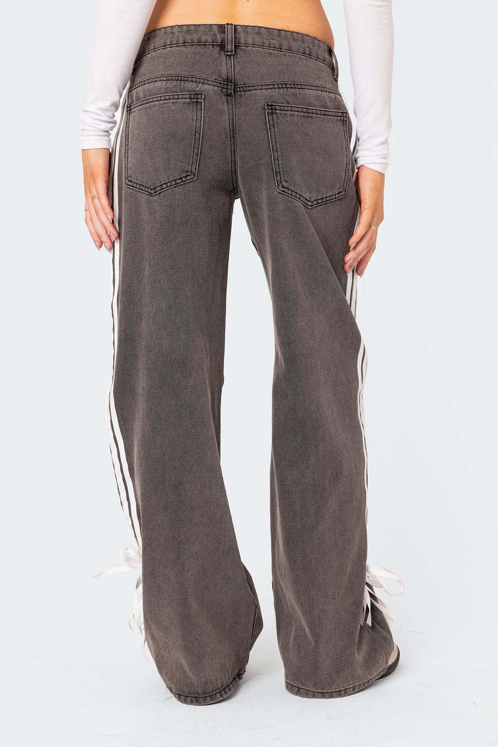 Side Stripe Low Rise Wide Leg Jeans - Coffee - 1