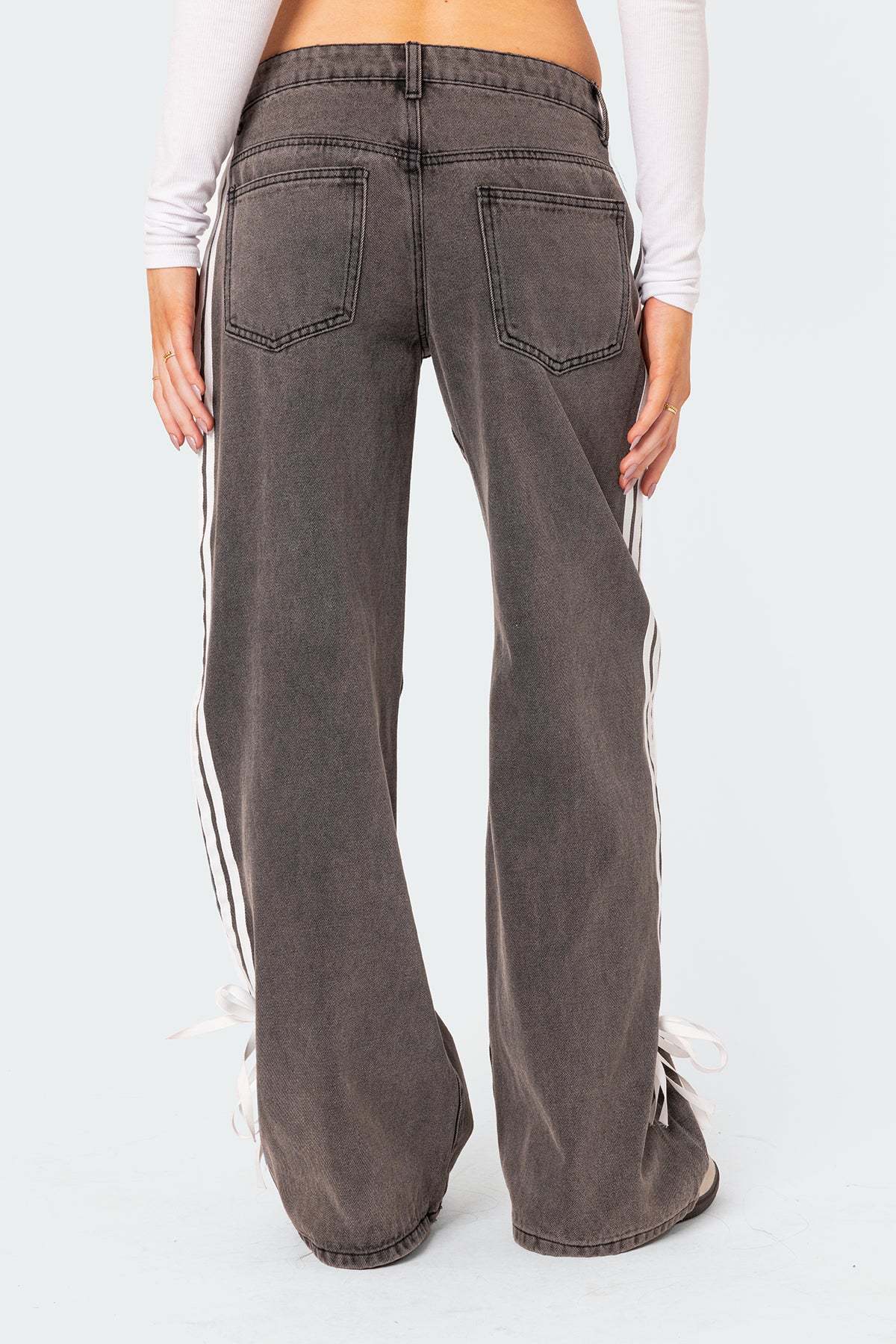 Side Stripe Low Rise Wide Leg Jeans - Coffee - 1