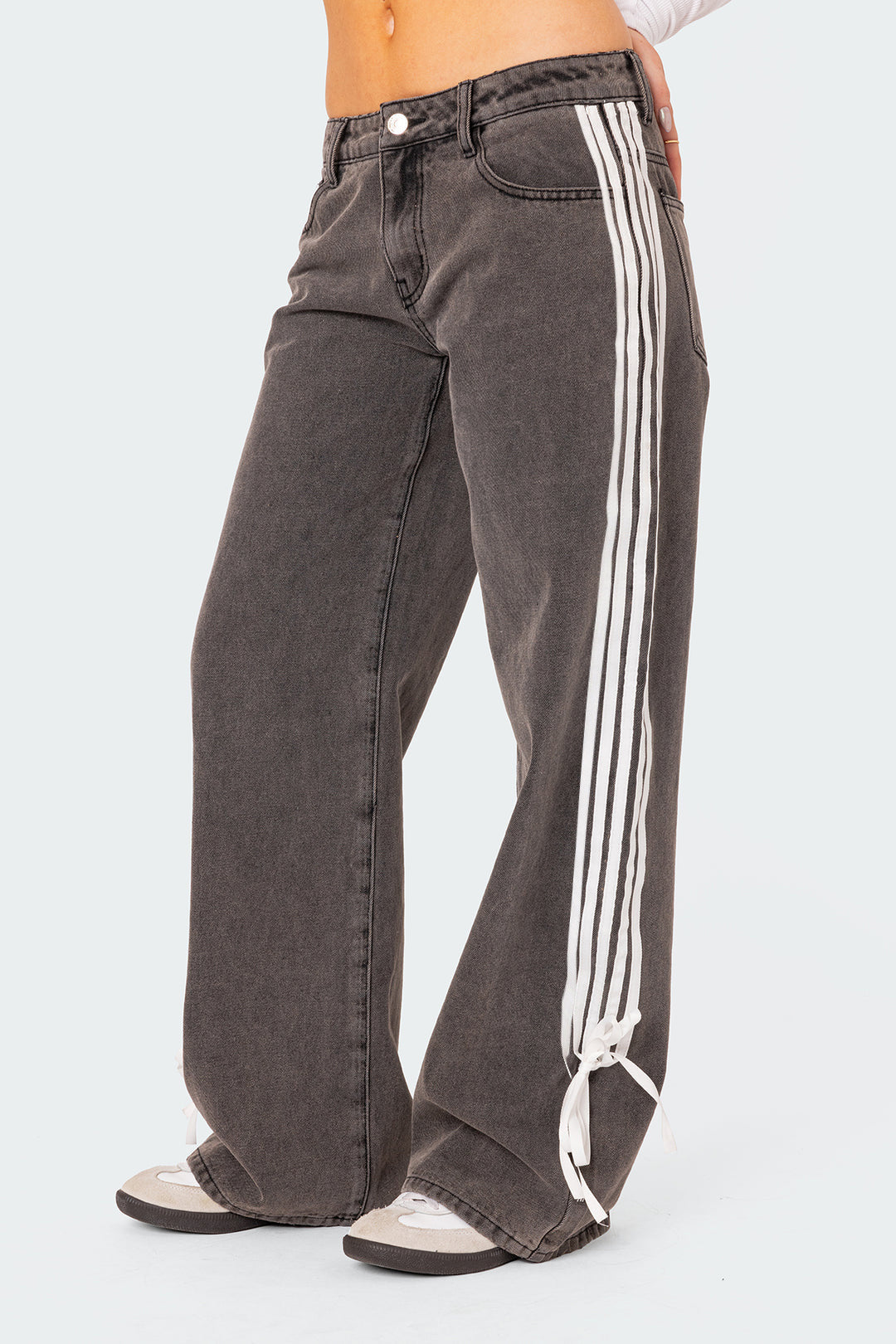 Side Stripe Low Rise Wide Leg Jeans - Coffee - 2