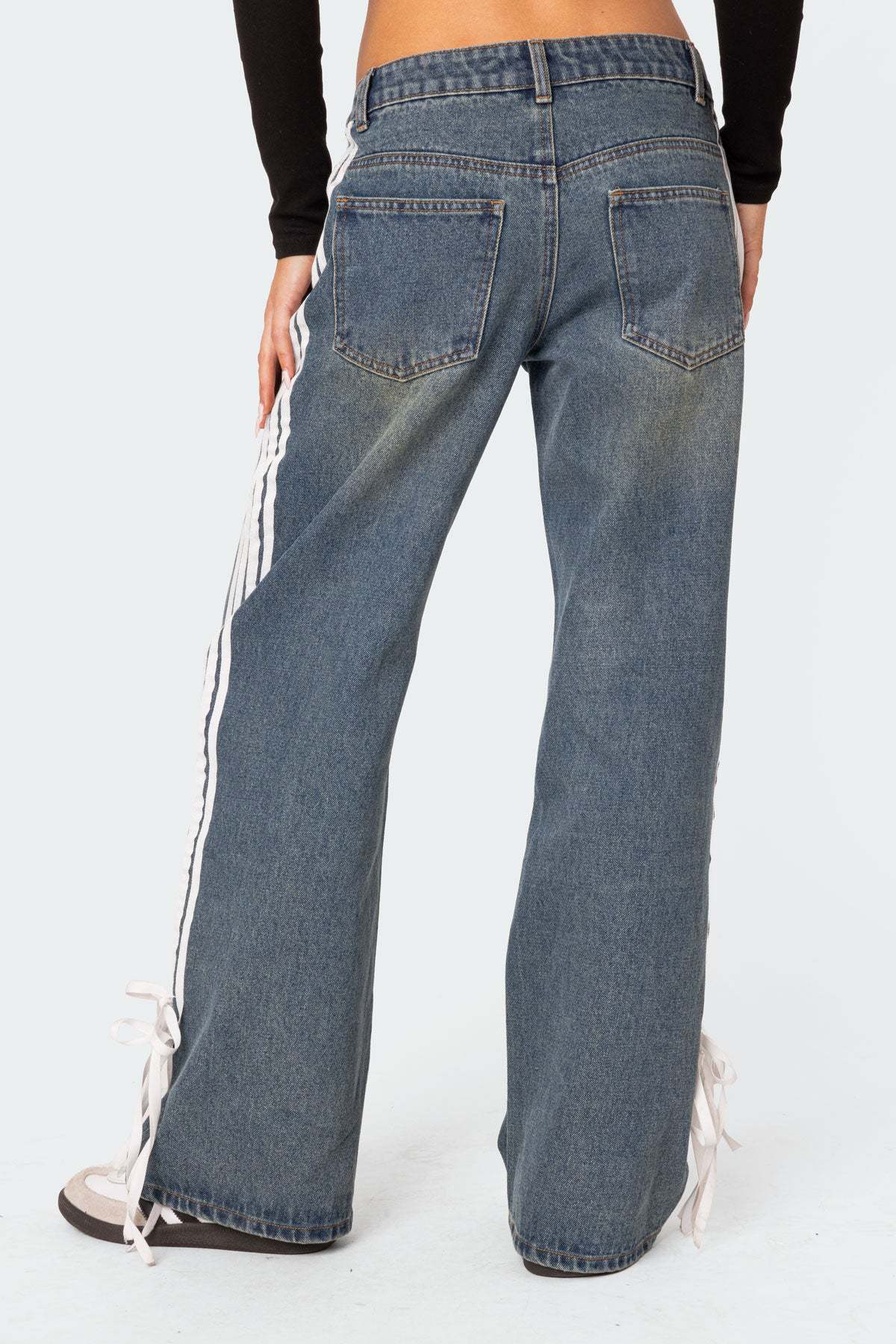Side Stripe Low Rise Wide Leg Jeans - Drakblue - 1