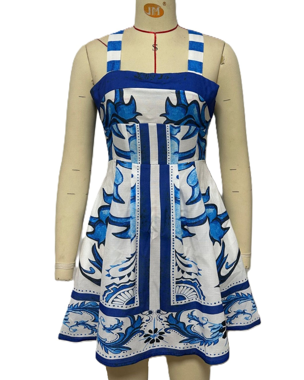 Placement Print Cross Back Mini Dress - Blue - 3