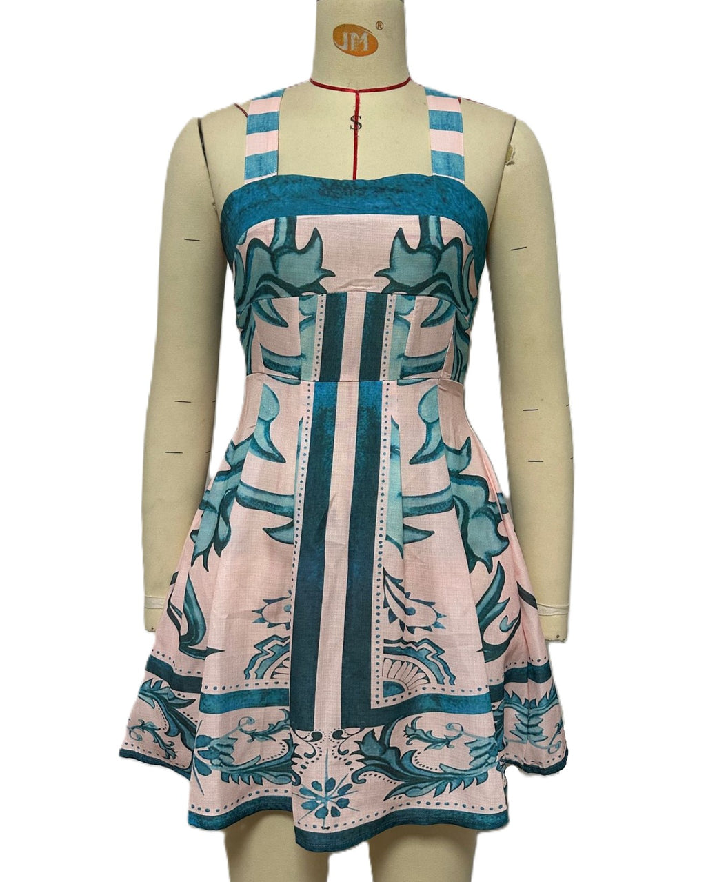 Placement Print Cross Back Mini Dress - Green - 2