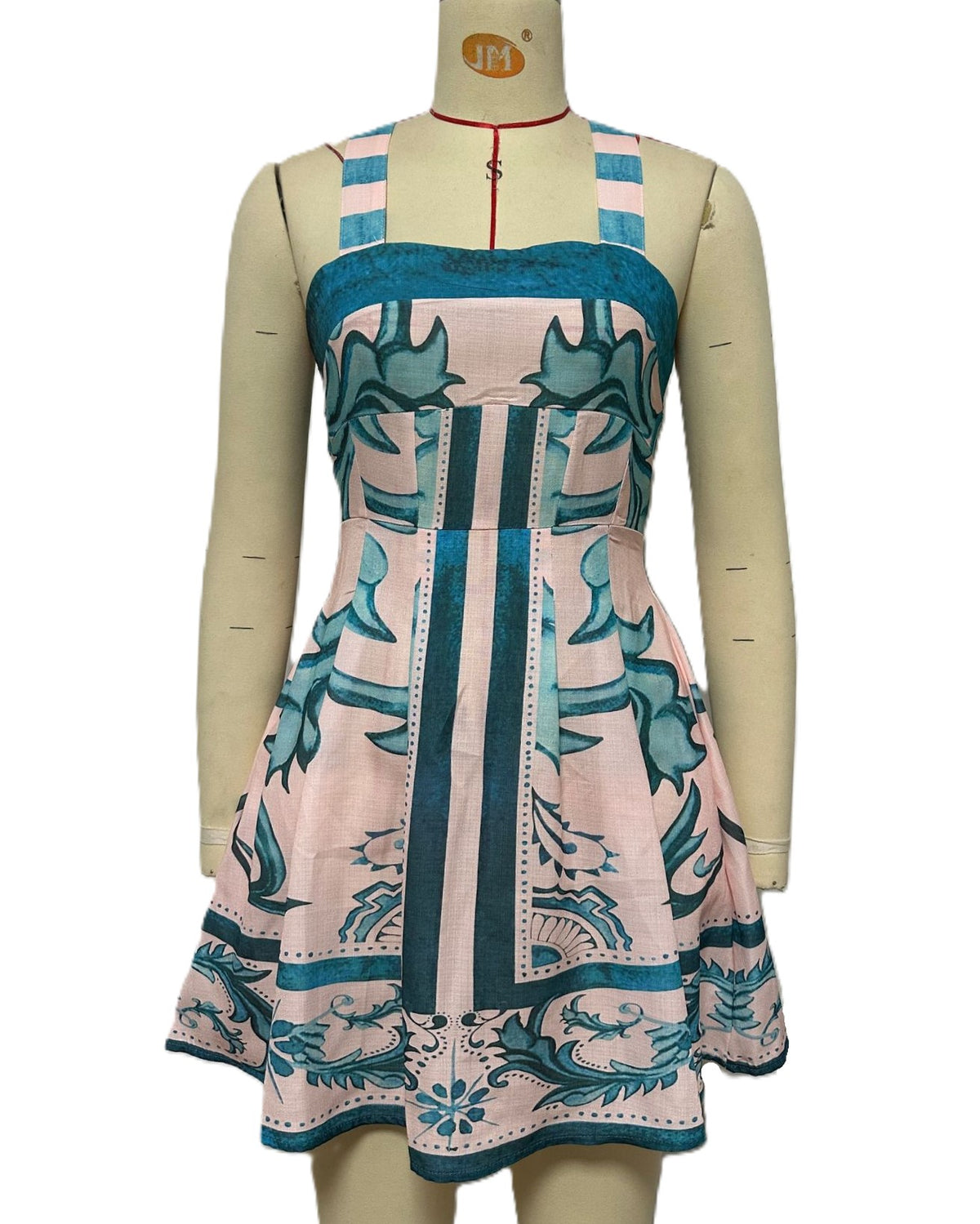 Placement Print Cross Back Mini Dress - Green - 2