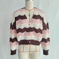 Wavy Stripe Pointelle Knit Button Cardigan - Pink