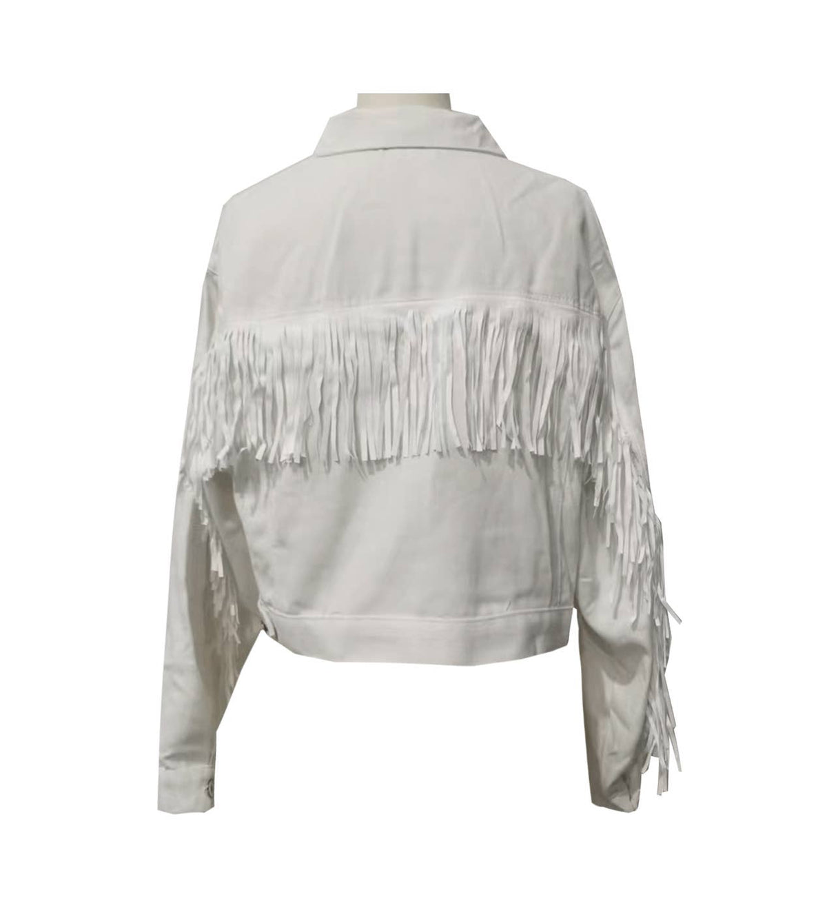 Fringe Trim Cropped Denim Jacket