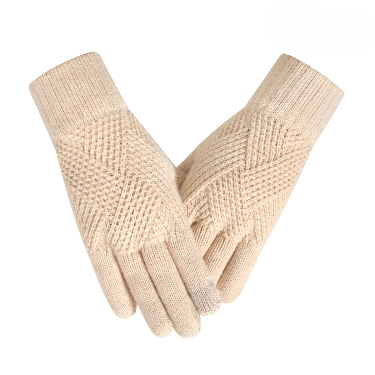 Diamond Textured Touchscreen Knit Gloves - Beige