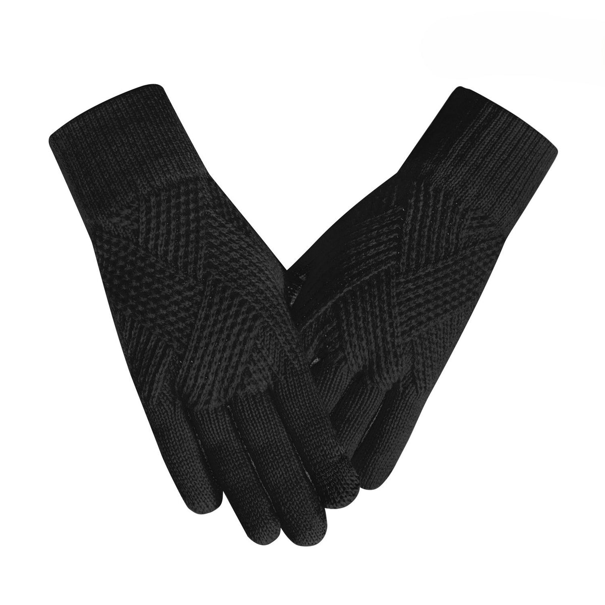 Diamond Textured Touchscreen Knit Gloves - Black
