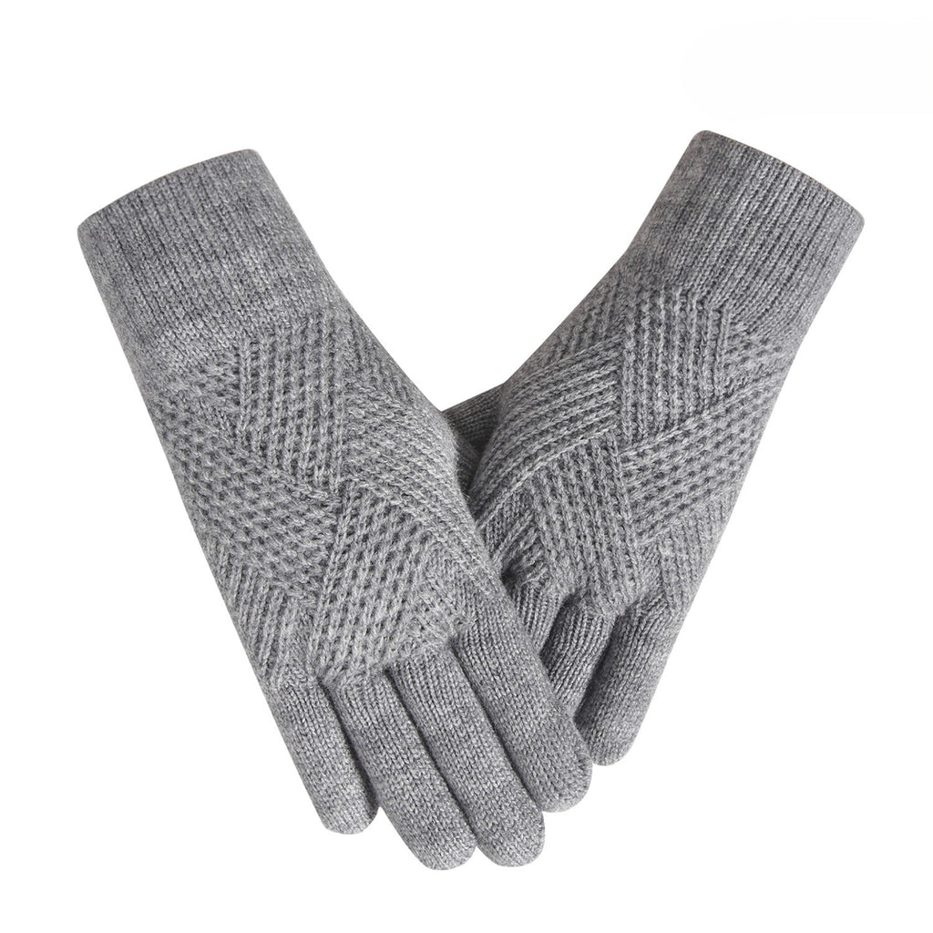 Diamond Textured Touchscreen Knit Gloves - Gray