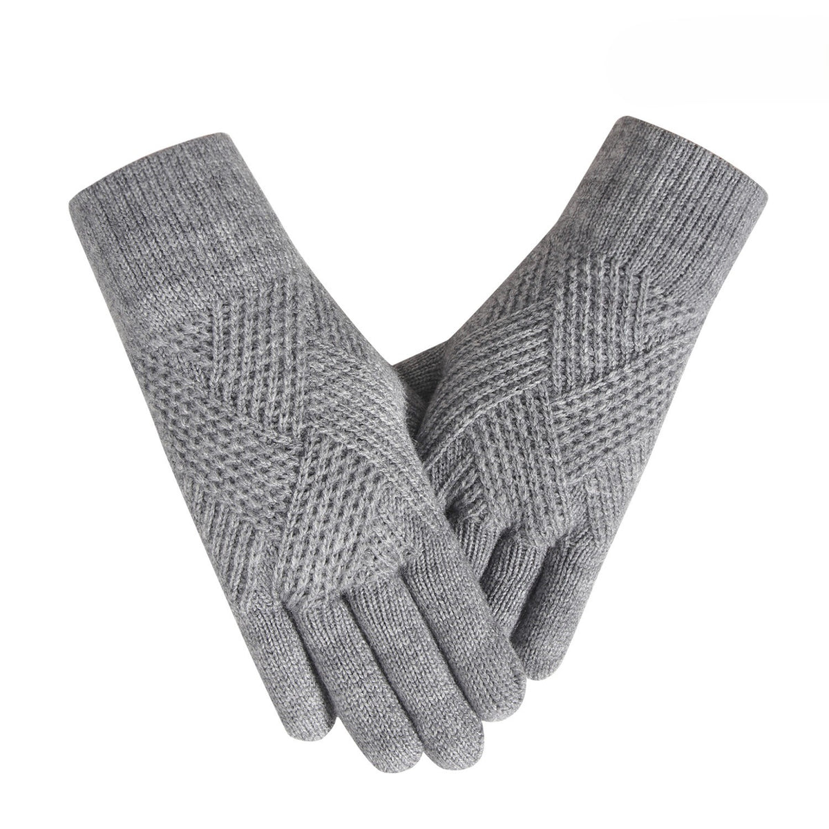 Diamond Textured Touchscreen Knit Gloves - Gray
