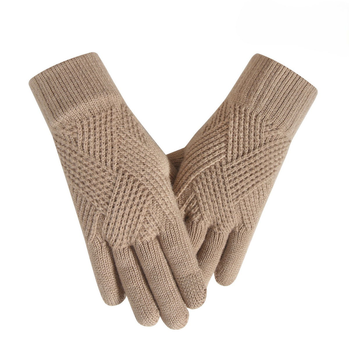 Diamond Textured Touchscreen Knit Gloves - Khaki