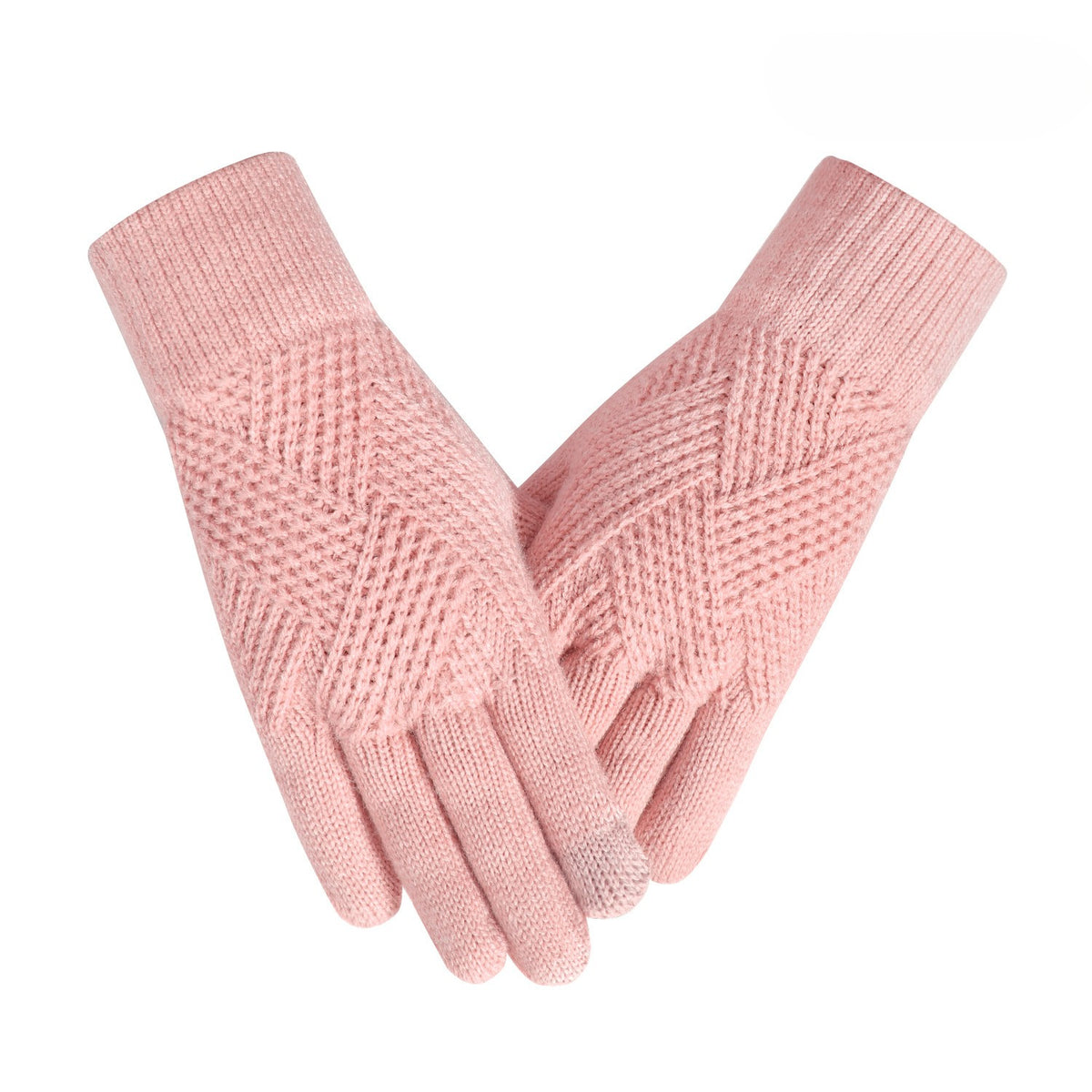 Diamond Textured Touchscreen Knit Gloves - Pink