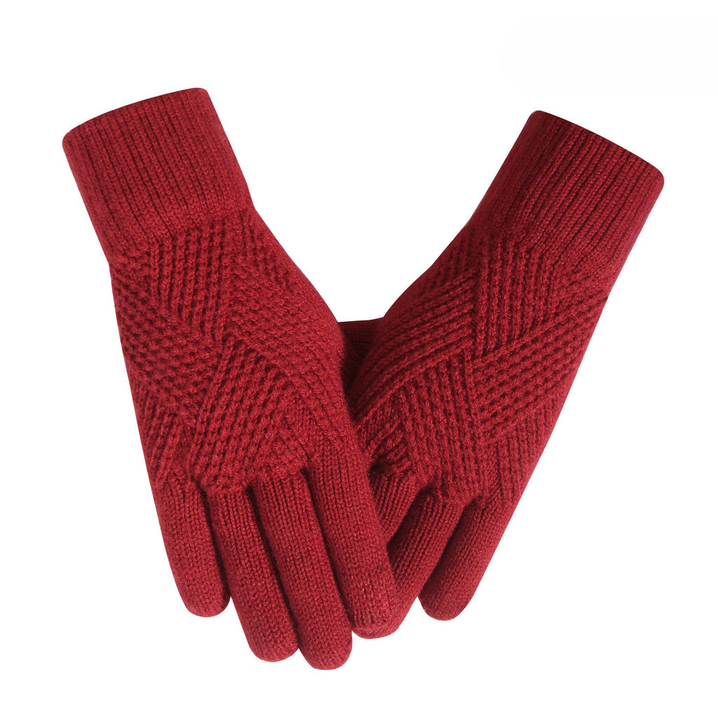 Diamond Textured Touchscreen Knit Gloves - Red
