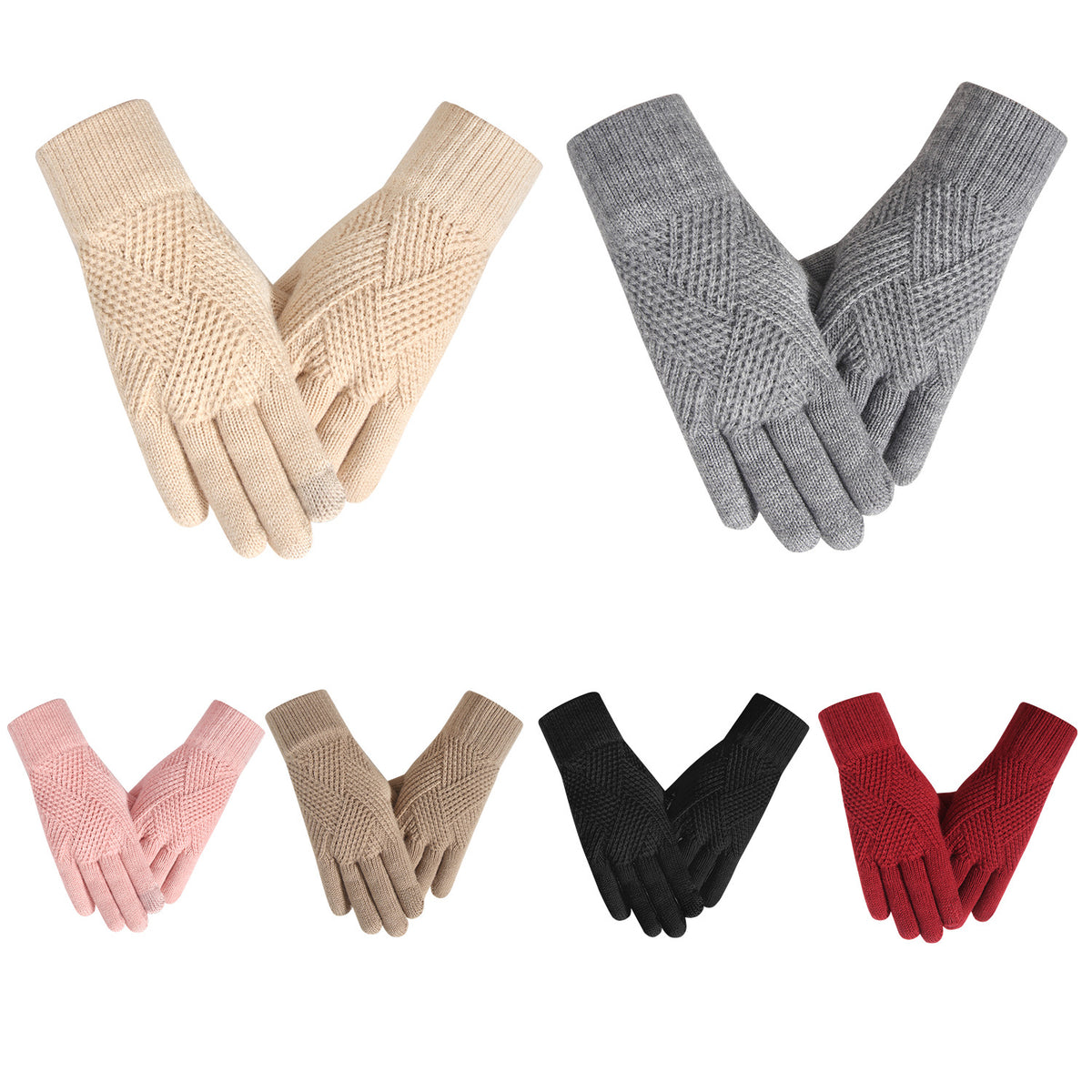 Diamond Textured Touchscreen Knit Gloves