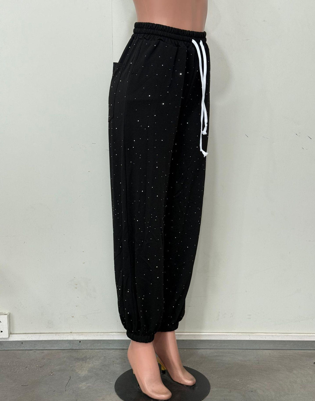 Sparkle Embellished Cuffed Jogger Pants - Black - 1