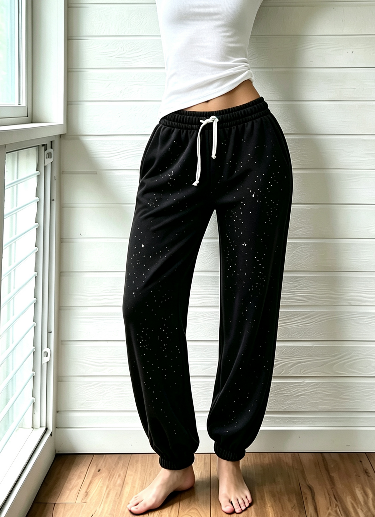 Sparkle Embellished Cuffed Jogger Pants - Black - 3