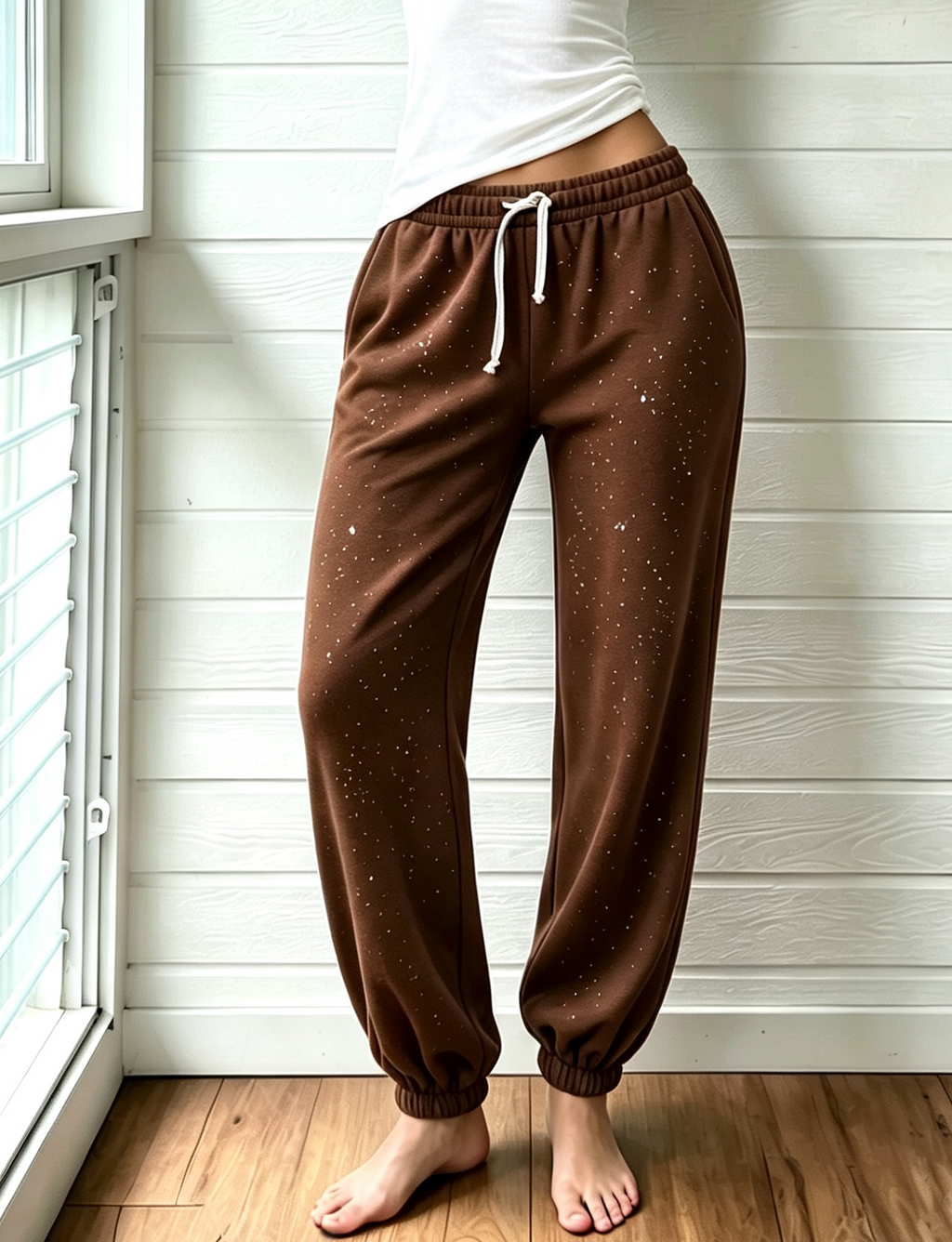 Sparkle Embellished Cuffed Jogger Pants - Brown